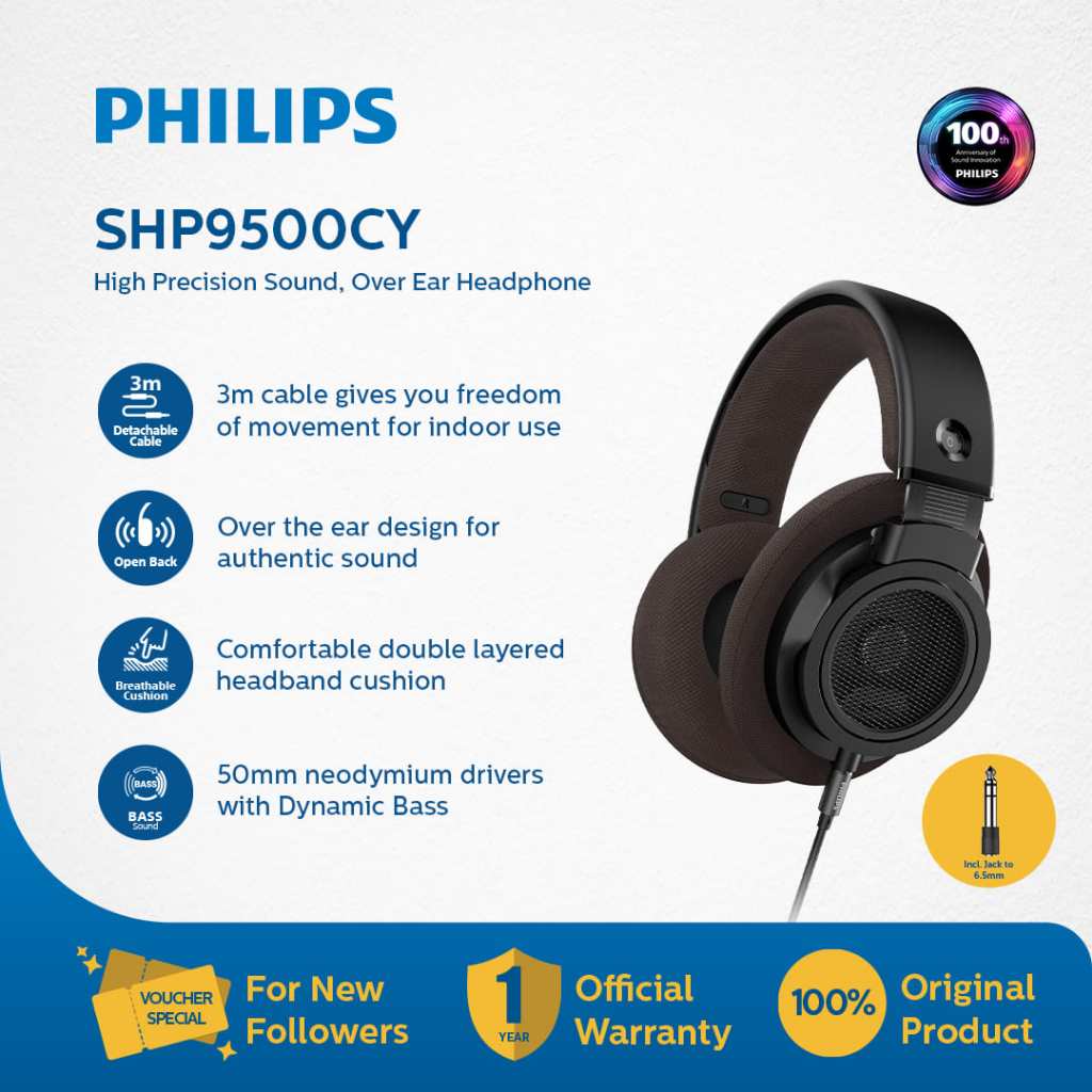 Philips SHP9500CY Headphone Wired Open-Back Over Ear Retro Hi-Fi Sound / SHP9500