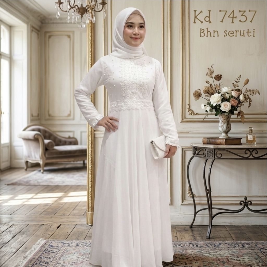 GAMIS PUTIH YUNITA PAKAIAN SERAGAM PESTA HAJATAN PERNIKAHAN DAN BAJU LEBARAN