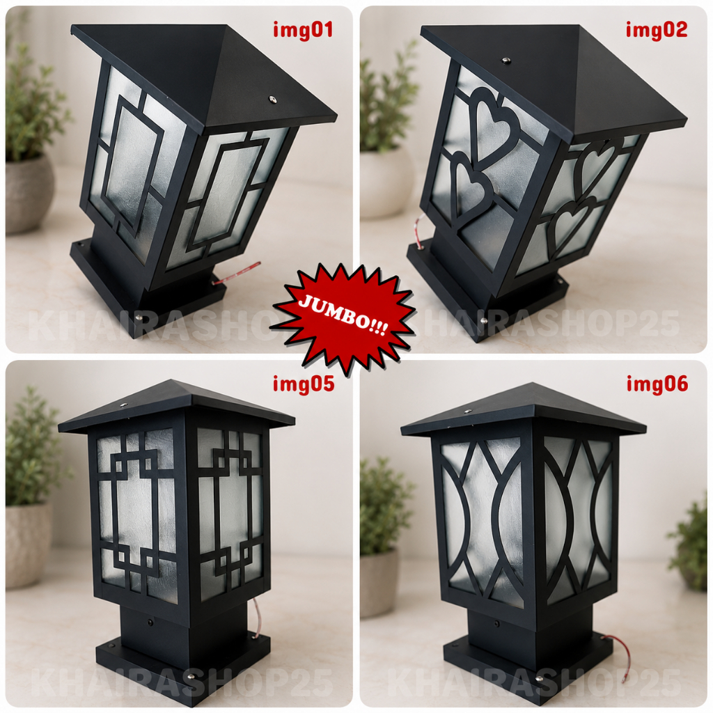 Lampu pilar tiang pagar taman teras rumah ukuran jumbo + pack kayu