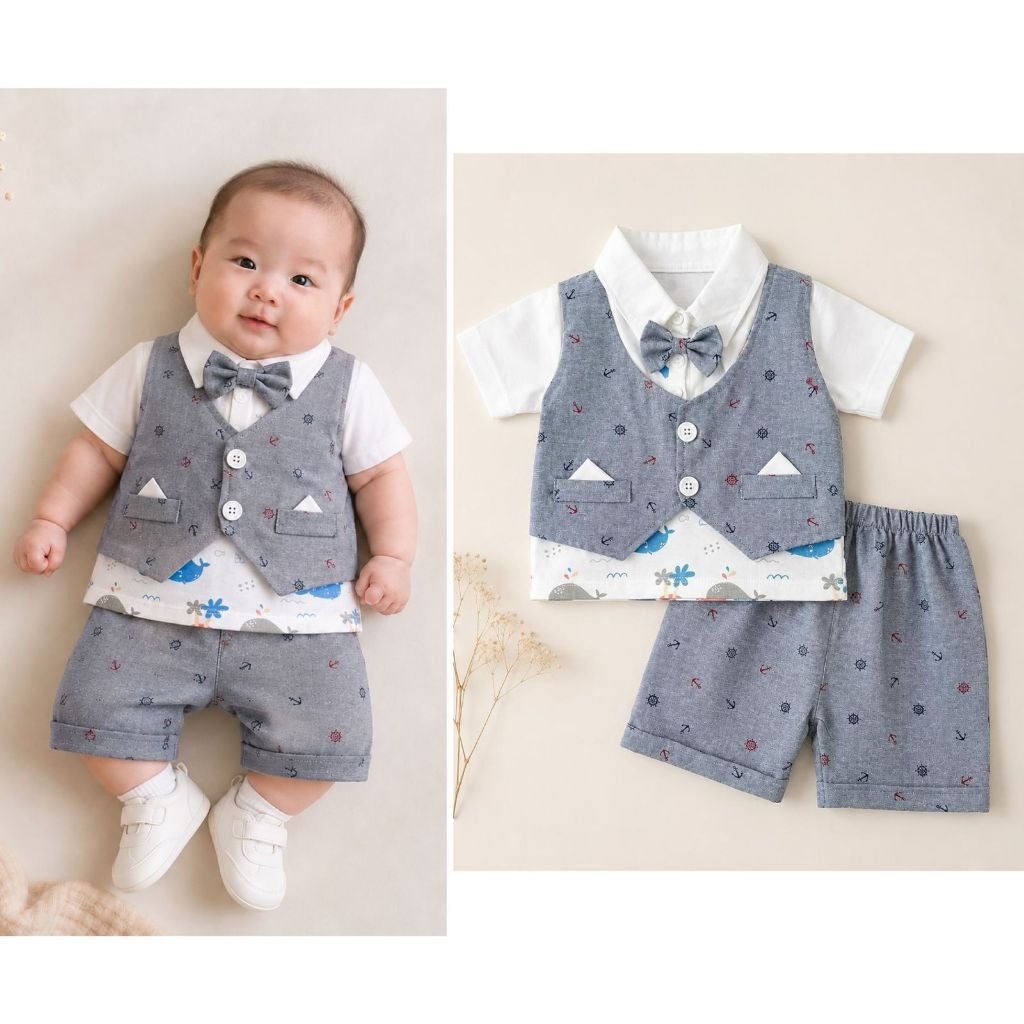 Tuxedo Vest Baju Setelan Kaos Celana Pergi Aaron Fashion Anak Bayi Cowok Laki Terlaris Lucu CAPTAIN 