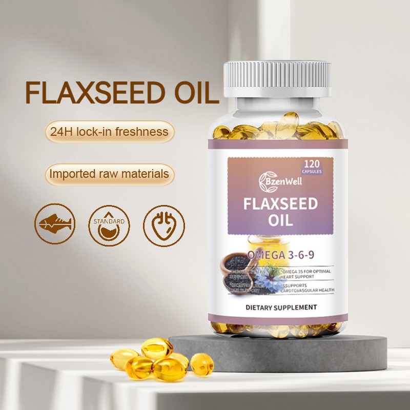 BzenWell Organic Flaxseed Oil Capsule 1000mg Omega 3-6-9 Promotes Heart and Cardiovascular Health Su