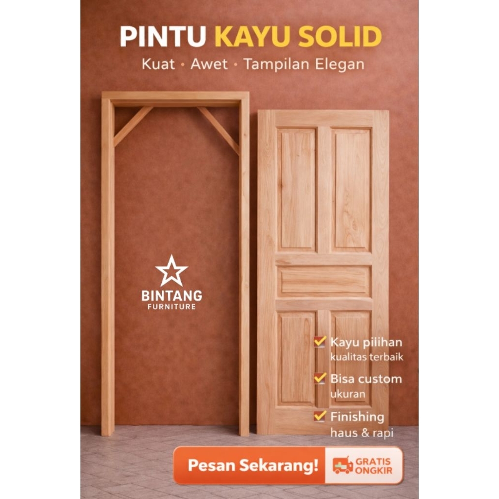 Kusen + Pintu Kayu Mahoni Pintu Utama Rumah Model Minimalis Murah