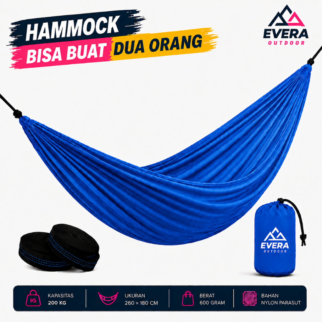 Hammock Ayunan Gantung Outdoor 250x150 cm - Bahan Tebal & Kuat, Beban Hingga 150 kg