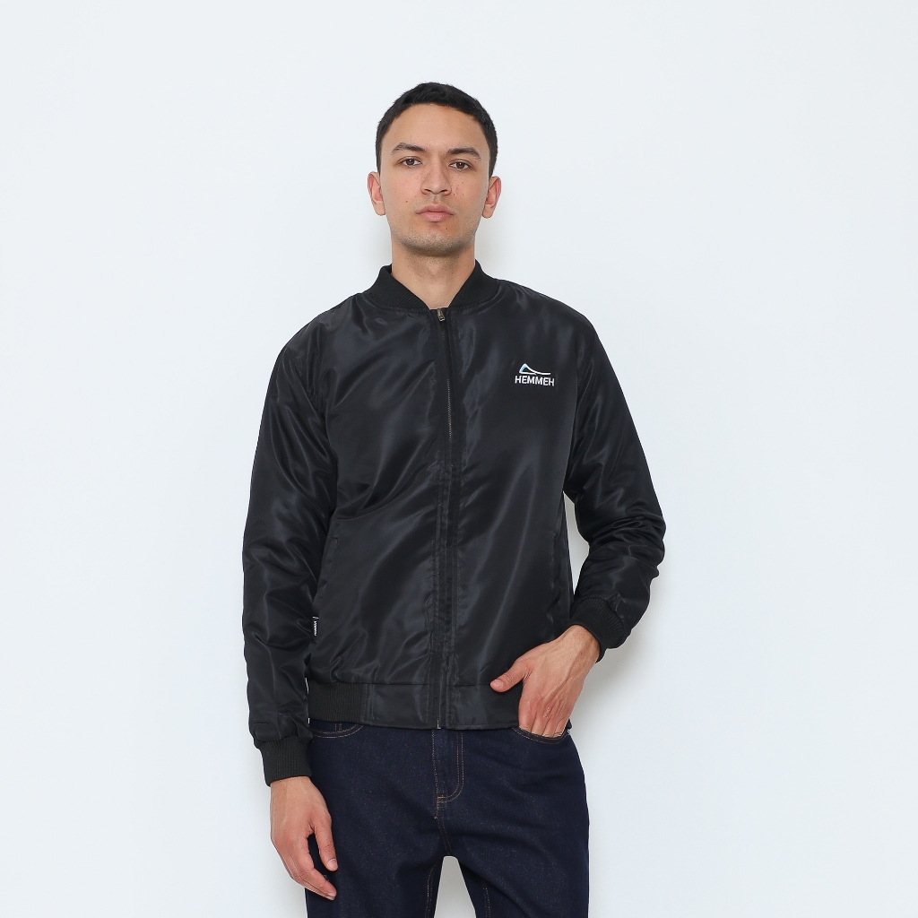 Jaket Bomber parasut polos Hitam Hemmeh