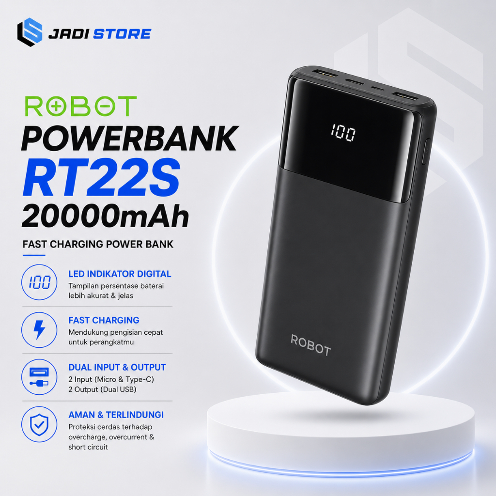 ROBOT Powerbank LED Indikator Digital Robot RT22S 20000 mAh Powerbank Fast Charging Original Ori RT 
