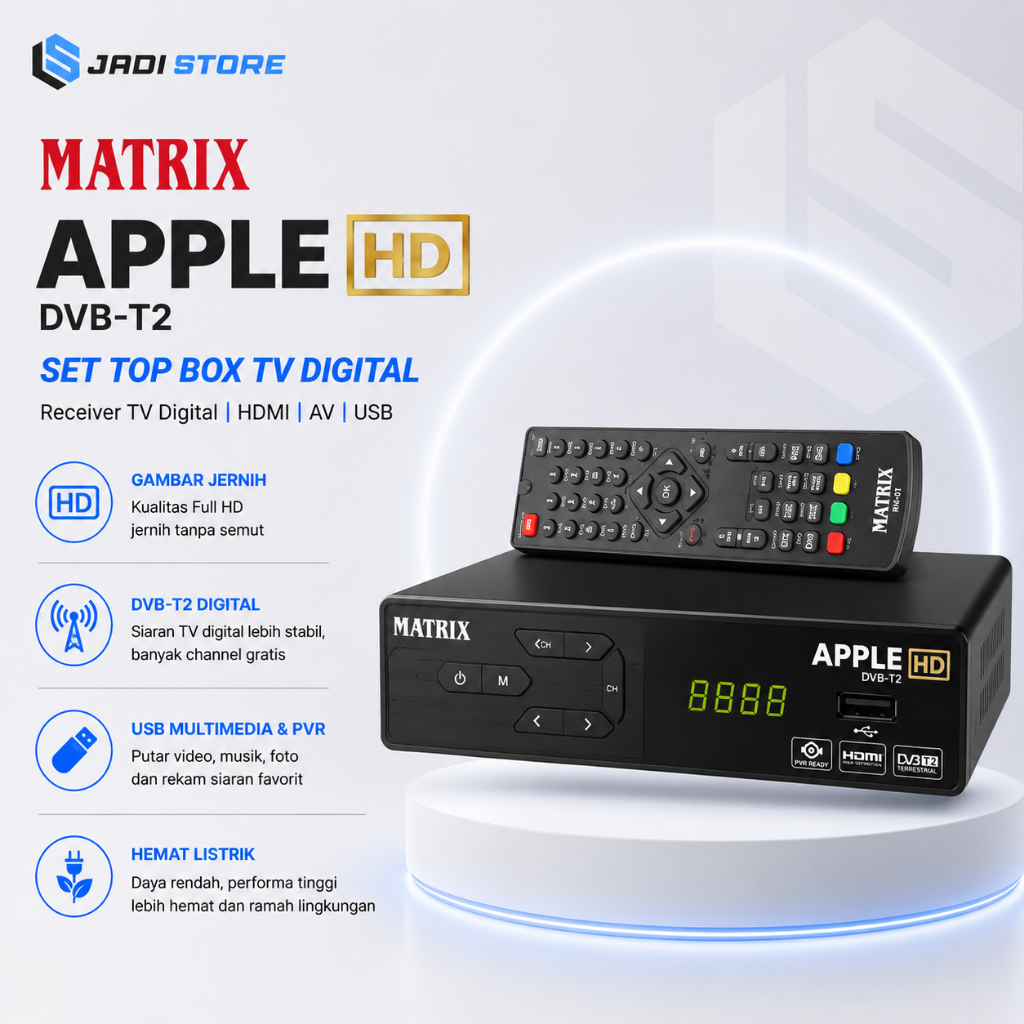 Matrix Apple Merah Set Top Box DVB-T2 STB TV Digital Receiver Converter TV Analog ke Digital HDMI AV