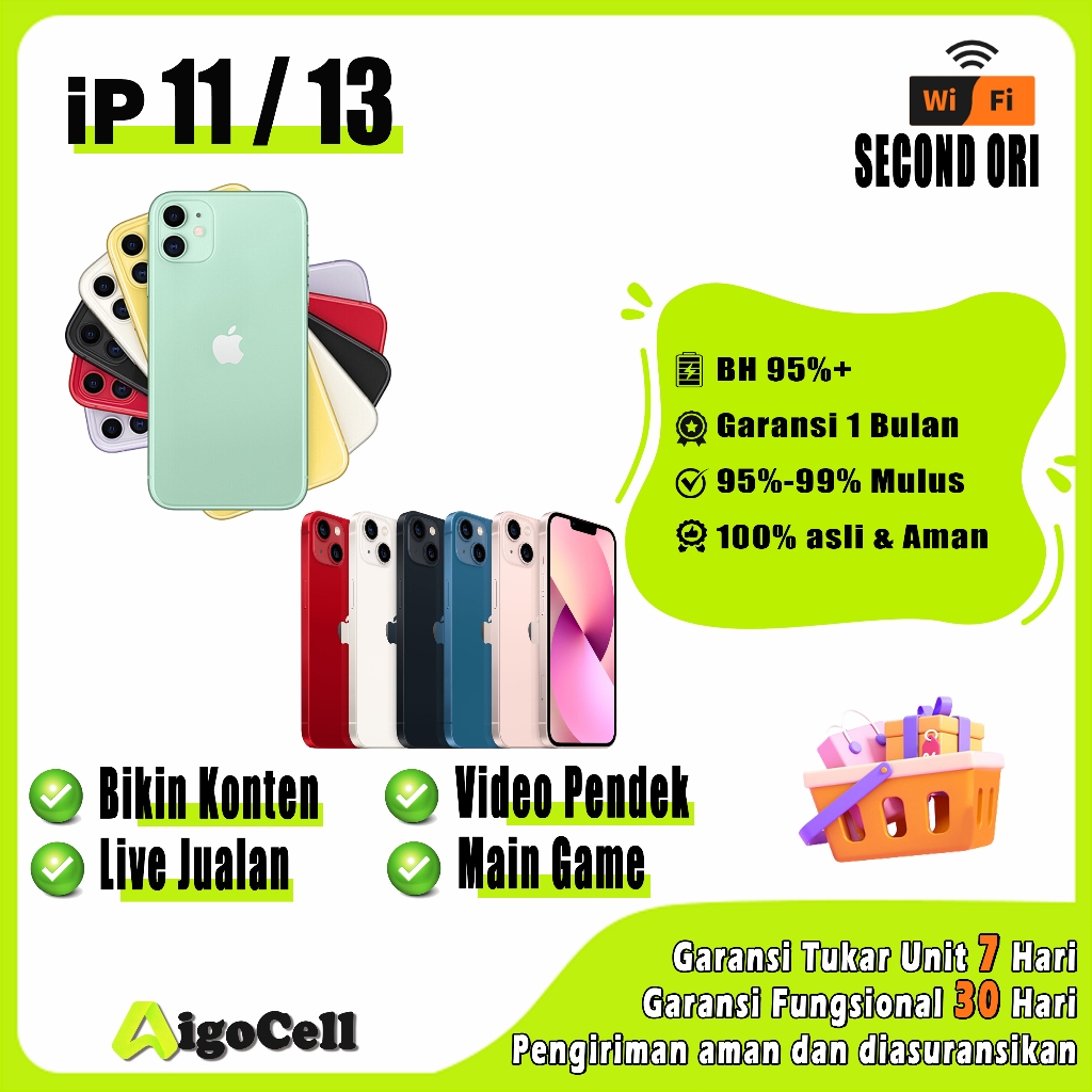 ip11 128gb iphone 13 handphone second Fullset Mulus/wifi only/game/99% like new