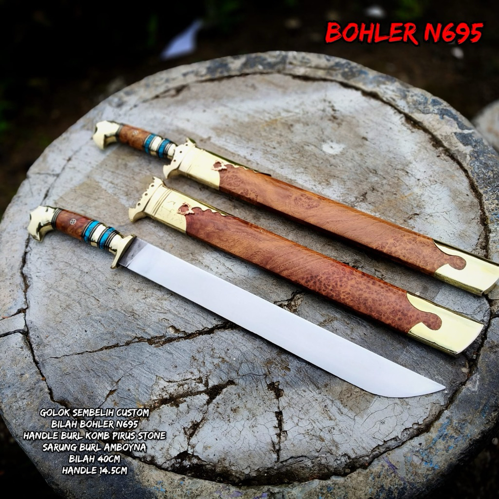 Pisau Sembelih Bohler N695 40CM BURL AMBOYNA FULL