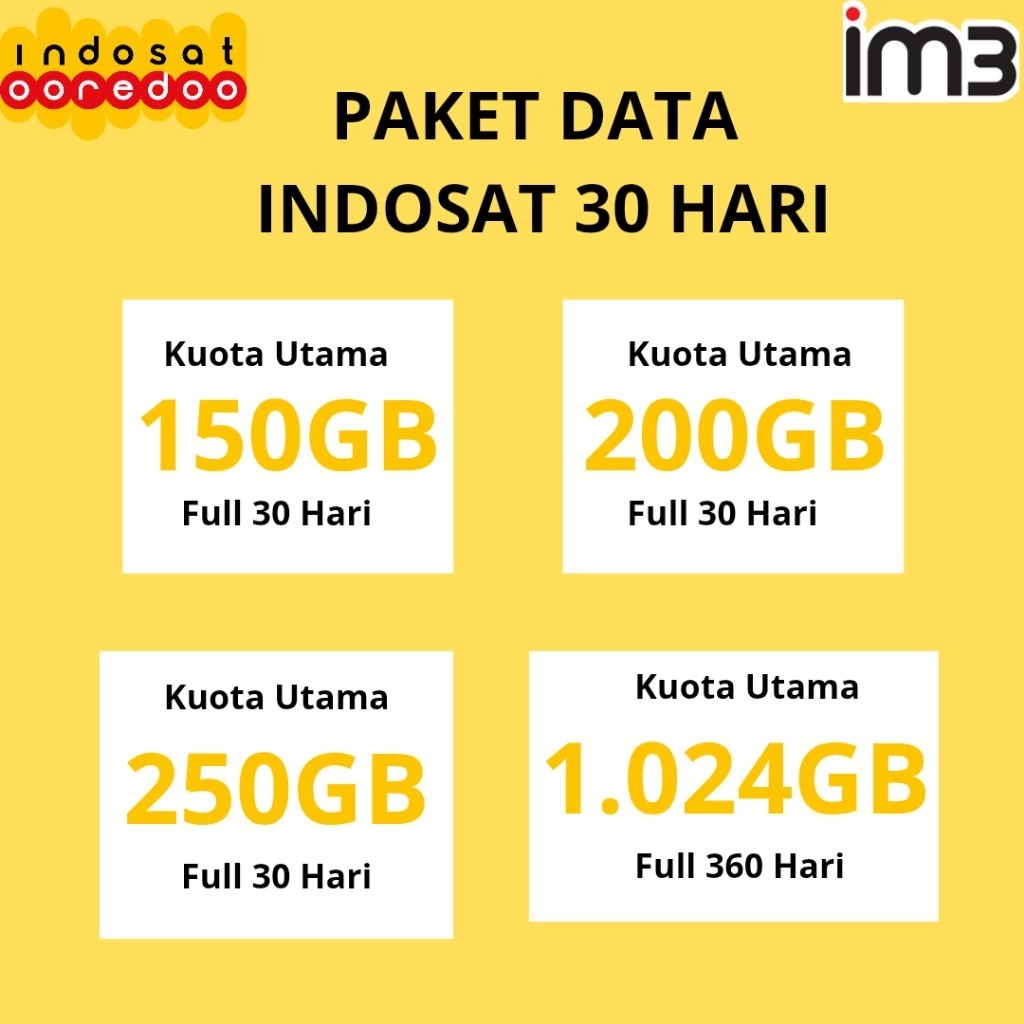 PAKET DATA INDOSAT IM3 30 HARI | 150GB 200GB 250GB