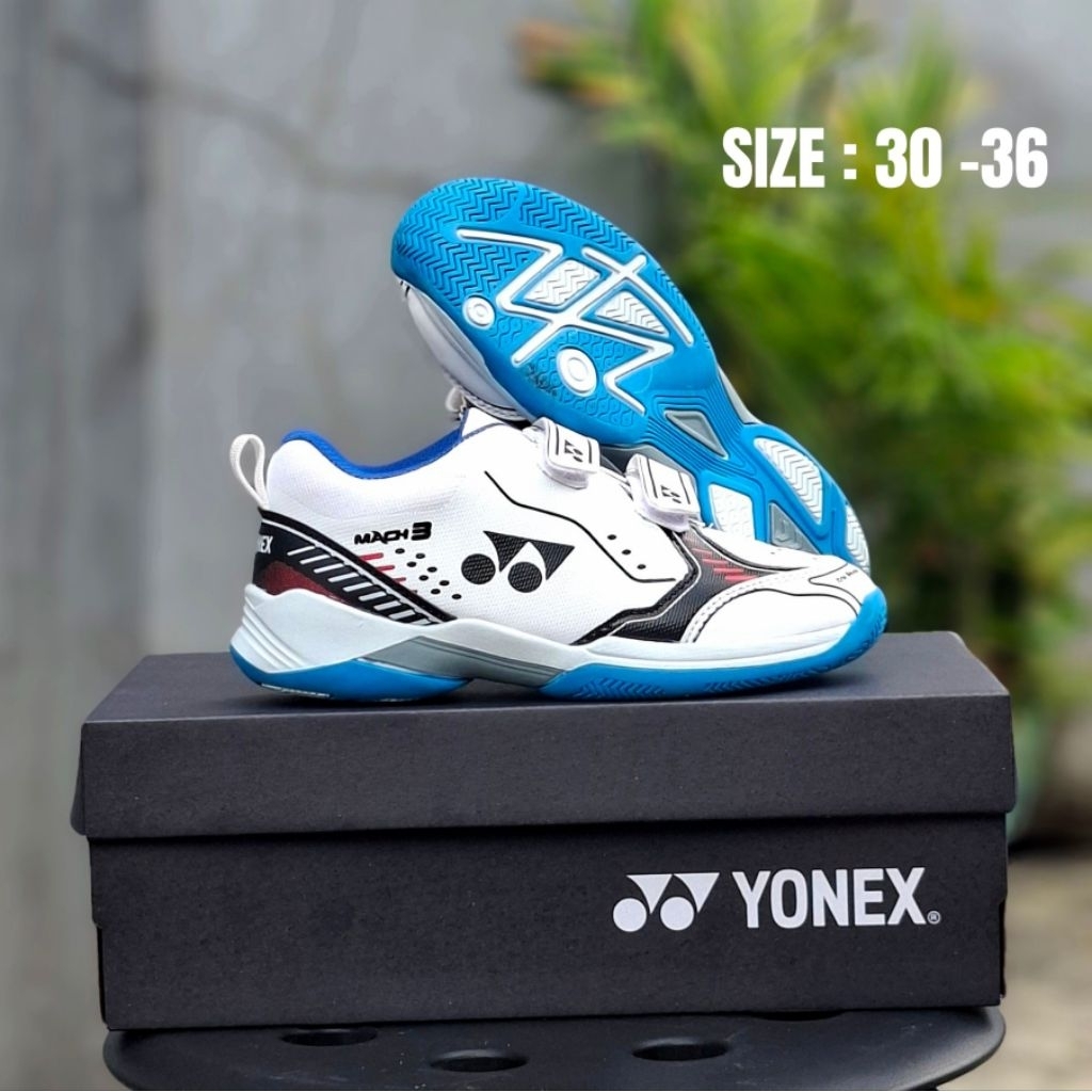 Sepatu Badminton Anak Yonex Mach 3 Kids Premium Shoes - Sepatu Bulutangkis Anak Velcro Size 30-36