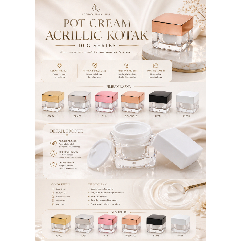 Pot Acrilic 10 Gr Kotak / Pot Cream / Pot Acrilic / Cosmetic / Pot / Cream Wajah / Pot 10 Gr