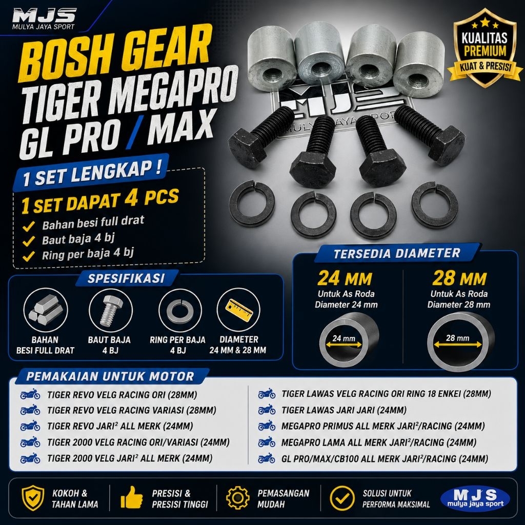 Bosh Nap Gear Megapro Primus Tiger Revo Lama GL Pro Max Drat Full Besi Baut Baja