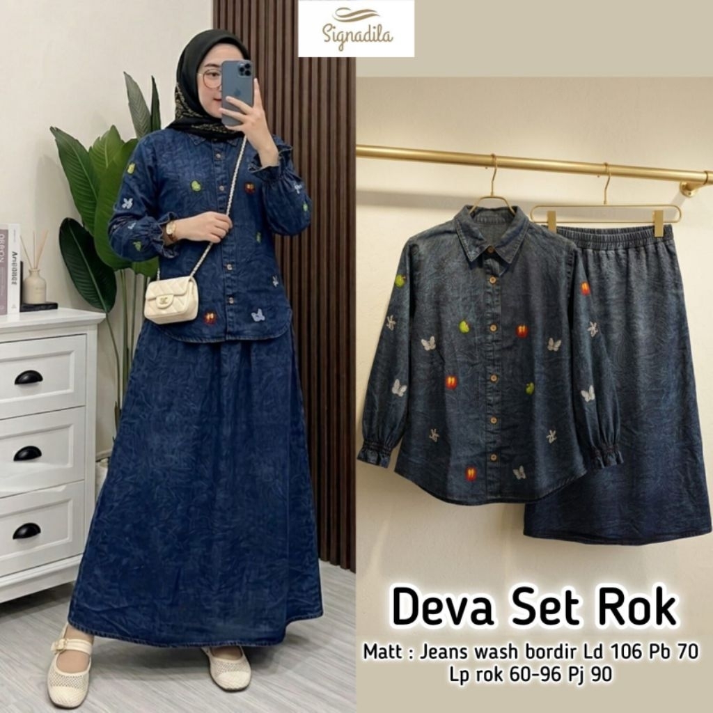 Deva Janisa Della Set rok jeans Setelan Wanita Original By signadila