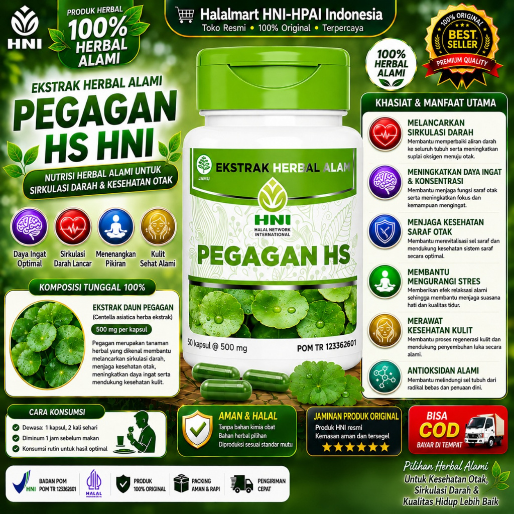 PEGAGAN HS HNI HPAI Original BPOM Halal Herbal Alami Untuk Kecerdasan Otak Melancarkan Aliran Darah 