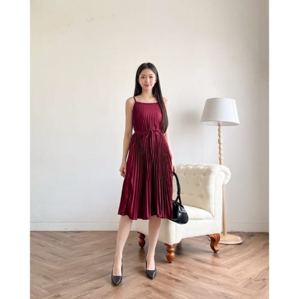 Dress Plisket Midi / Dress Plisket Wanita / Pleated Dress