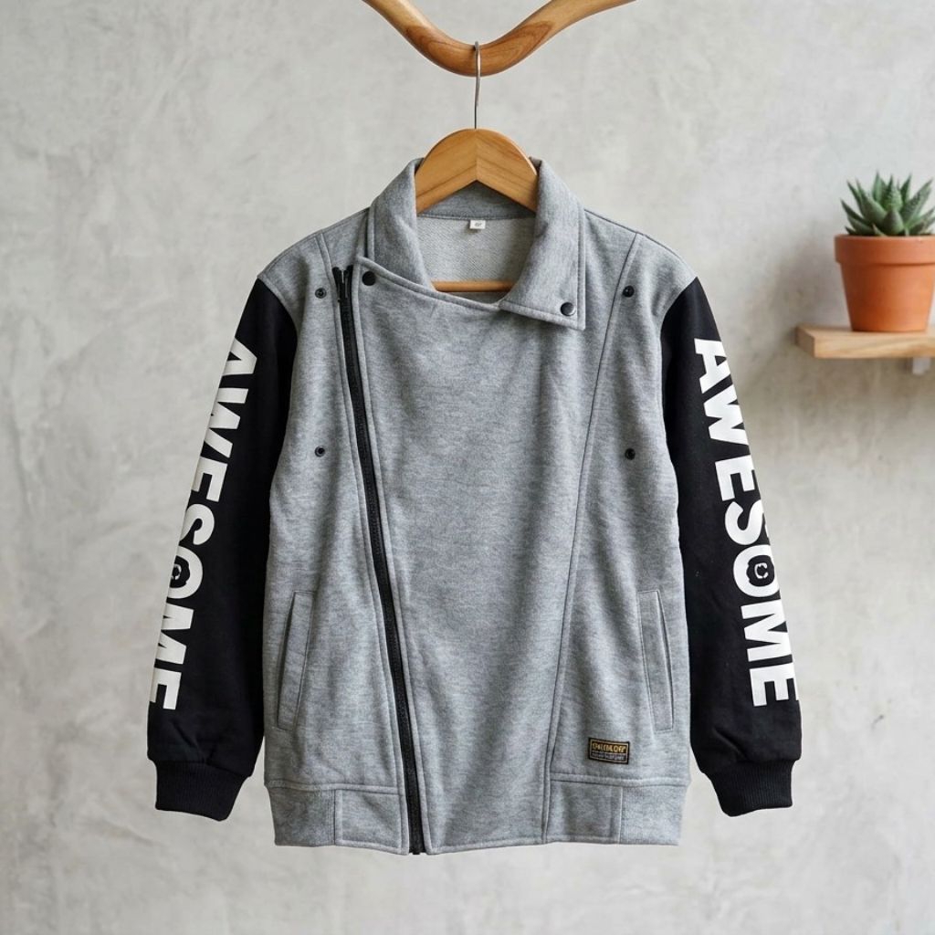 Jaket Anak Laki-Laki Keren Asimetris Bahan Fleece