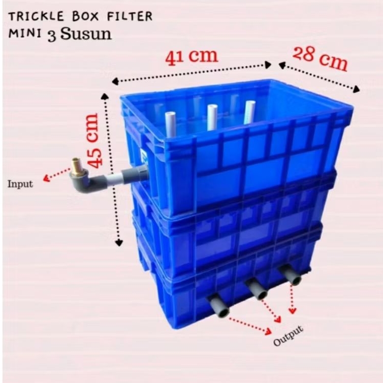 Trickle Filter Kolam Koi 3 Susun Mini Plastik 41x28x45cm Filter Bioball warna biru