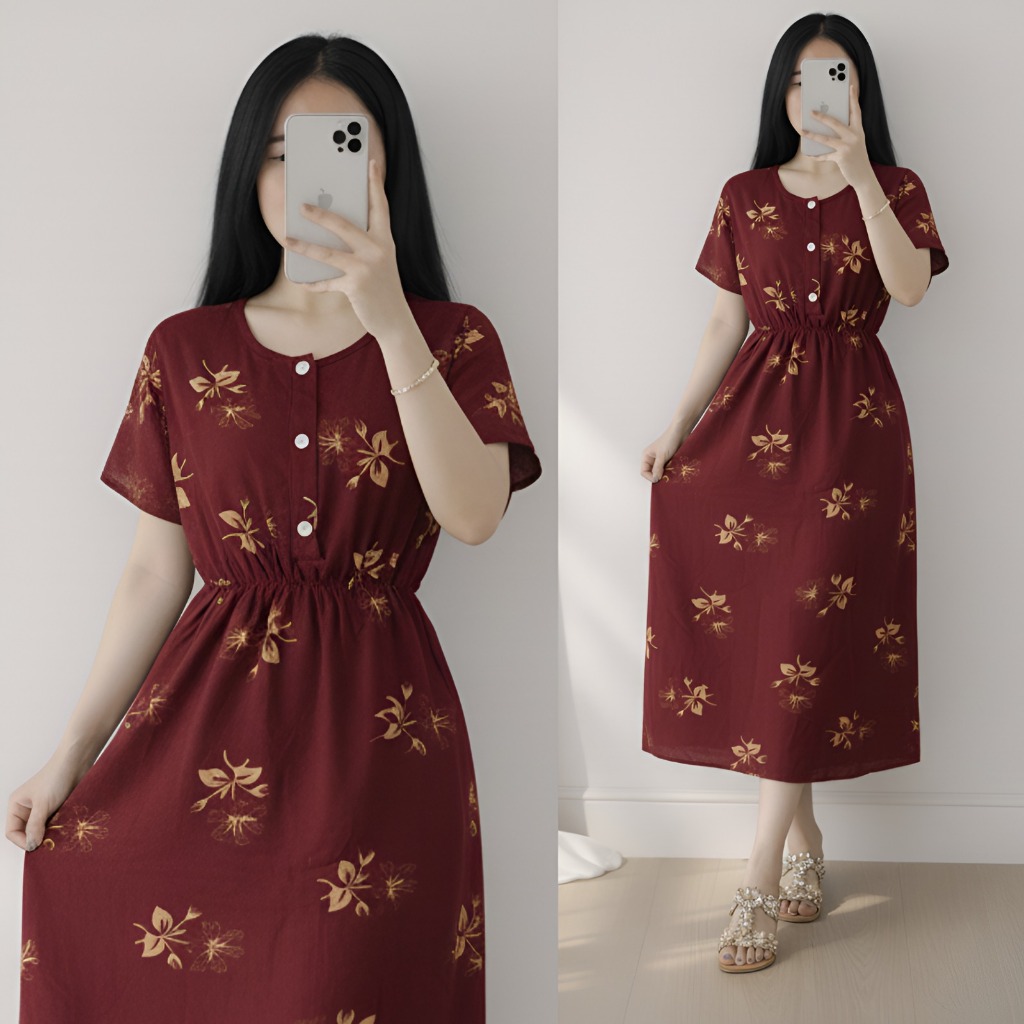 Daster Lowo Motif Pita Busui Kancing 3 Daster Wanita Remaja Kekinian