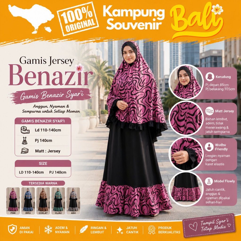 Gamis Benazir Set Hijab Bahan Jersey Ld 100-140 Jumbo produk by Kampung Souvenir