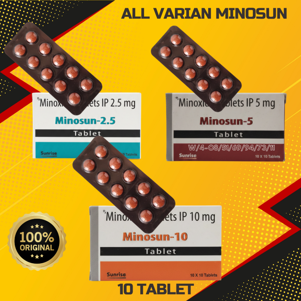 Minosun Tablet 2.5mg 5mg 10mg 10 Tablet, Original, Minoxidil, Suplemen Kebotakan WanitaSunrise