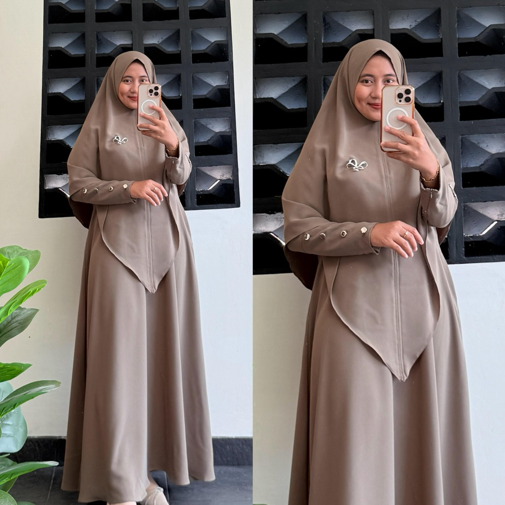 Baju Gamis Zakiah Set Syar’i Sabrina Anti UV Model Polos Dres Pengajian
