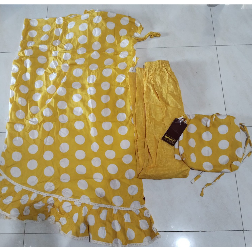 sale 40% / M181108 / mukenah anak / katun / dannis / mukenah two pieces / polkadot /dannis diskon / 