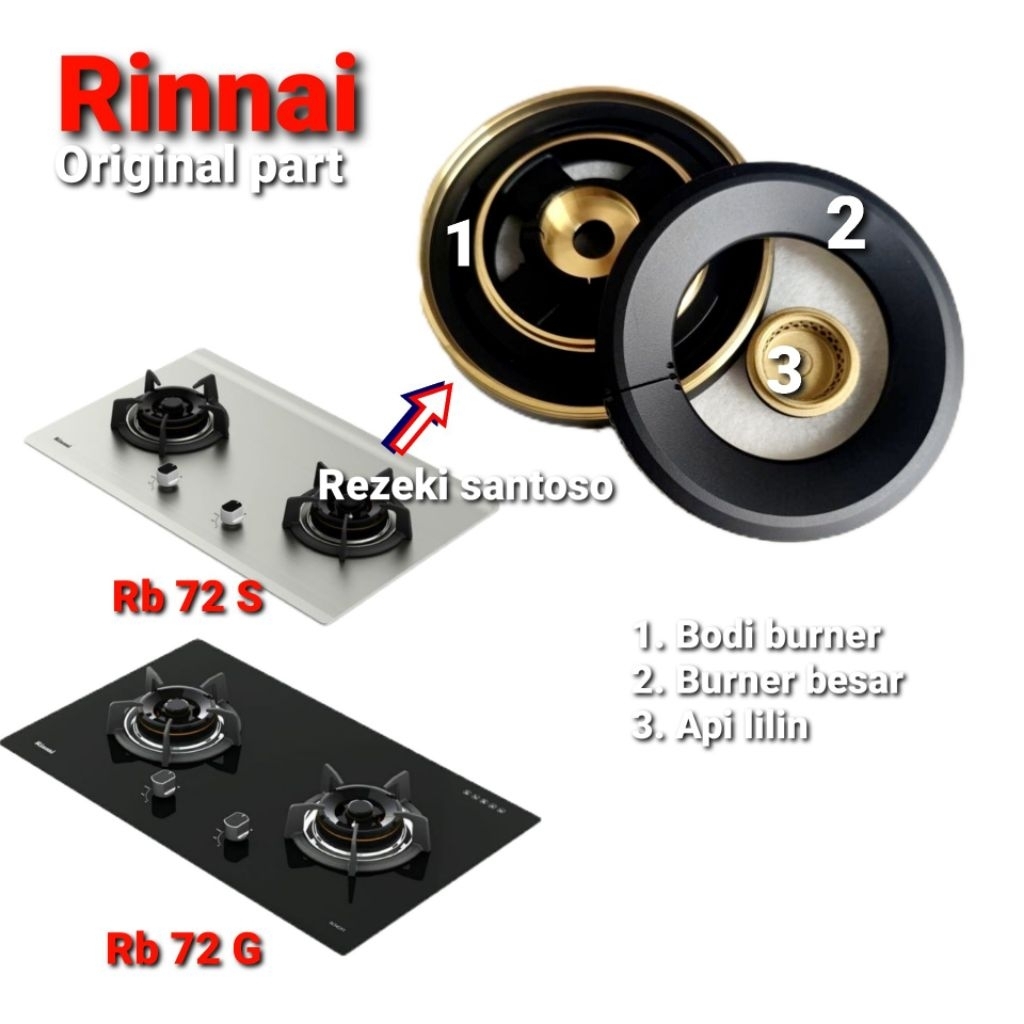 Burner Kompor Tanam Rinnai RB-72 G  RB72g RB 72s - Burner Rinnai Tanam Rb72G.Rb 72S original