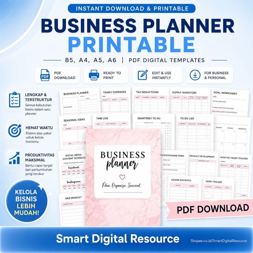Business Planner Printable | Small Business Planner Printable PDF, Social meida Post Planner, Income