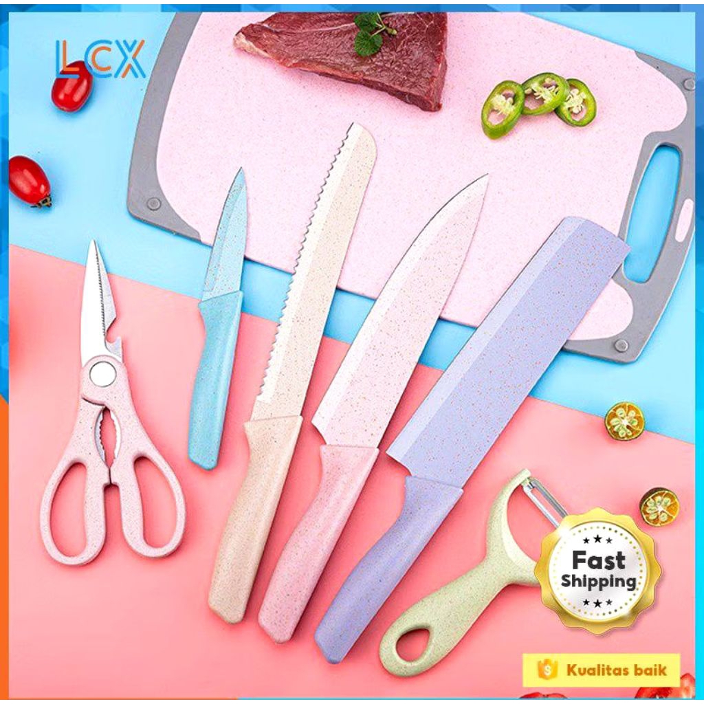 Pisau Set EVCRIERH Stainless dilapis anti lengket 1 Set isi 6. Tidak termasuk talenan ya