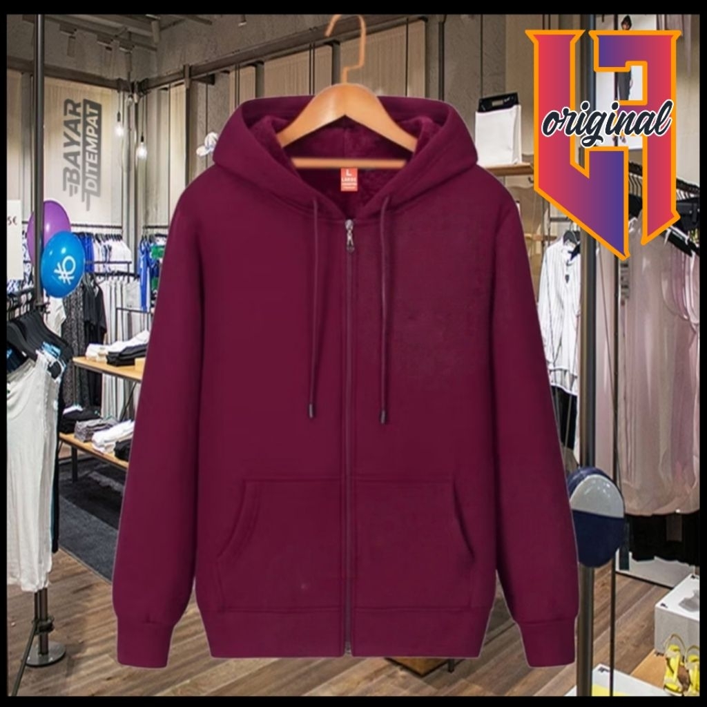 Jaket Hoodie Zipper Unisex Fleece PE Gramasi 240 Nyaman Dipakai Ukuran L-XXL