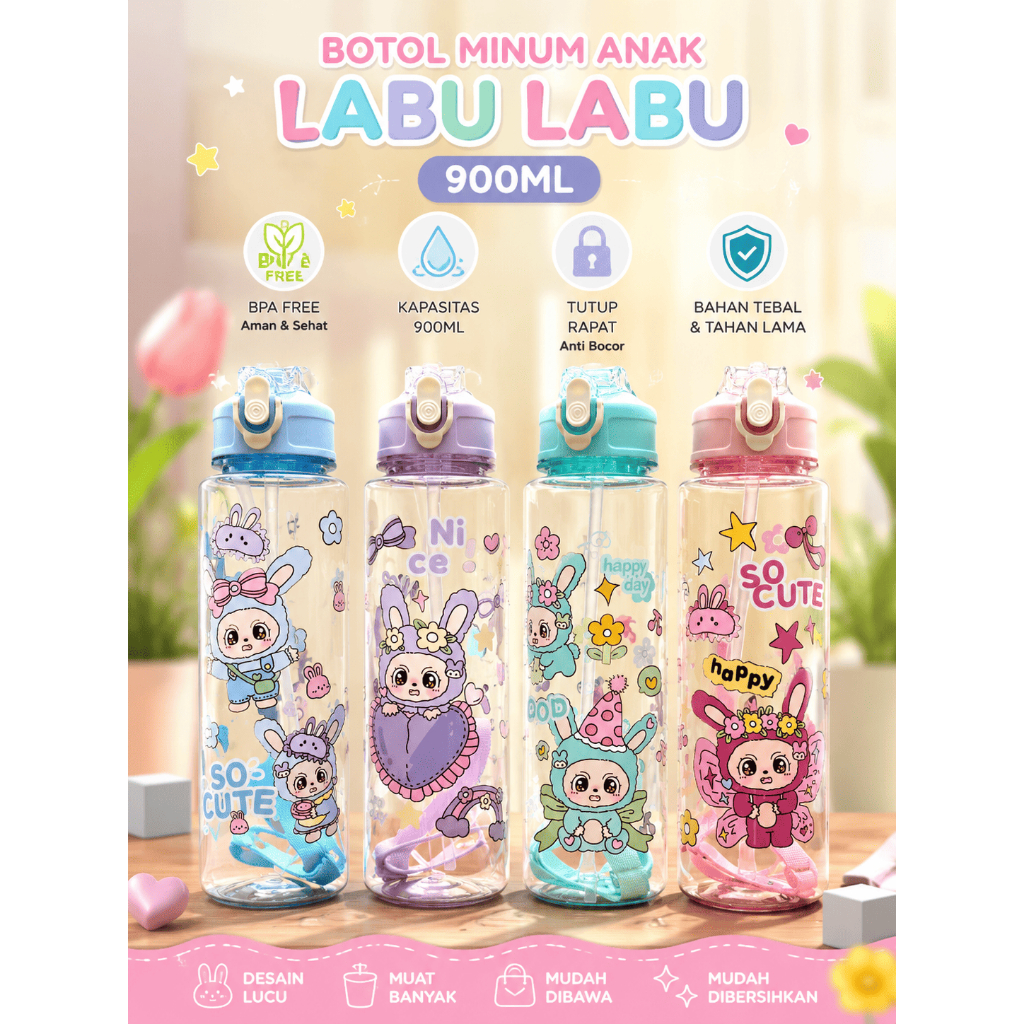 BOTOL MINUM ANAK KARAKTER LABU-LABU BPA FREE | 900 ML | BOTOL MINUM VIRAL (FREE TALI)