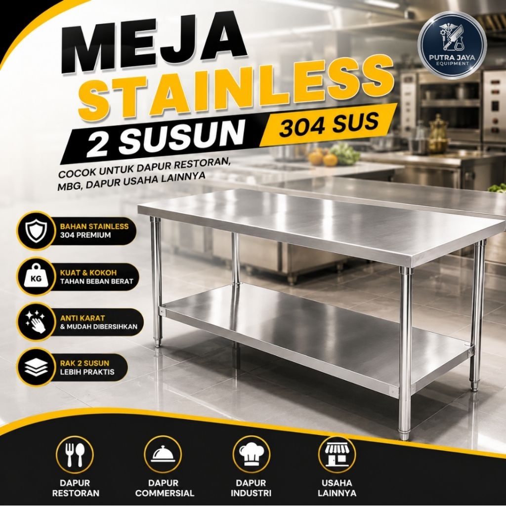 Meja 2 Susun Stainless 304 SUS Dapur MBG Restoran | Meja Stainless 2 Shap | Meja Dapur MBG | Meja da