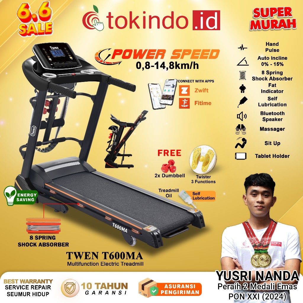 TWEN T600M T600MA series Treadmill Portable / Treadmill Electric Low Watt / Treadmill Elektrik Alat 
