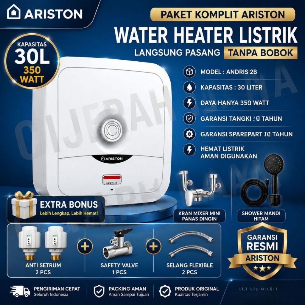 WATER HEATER LISTRIK ARISTON 30 LITER AN2B / PEMANAS AIR LISTRIK ARISTON LOW WATT
