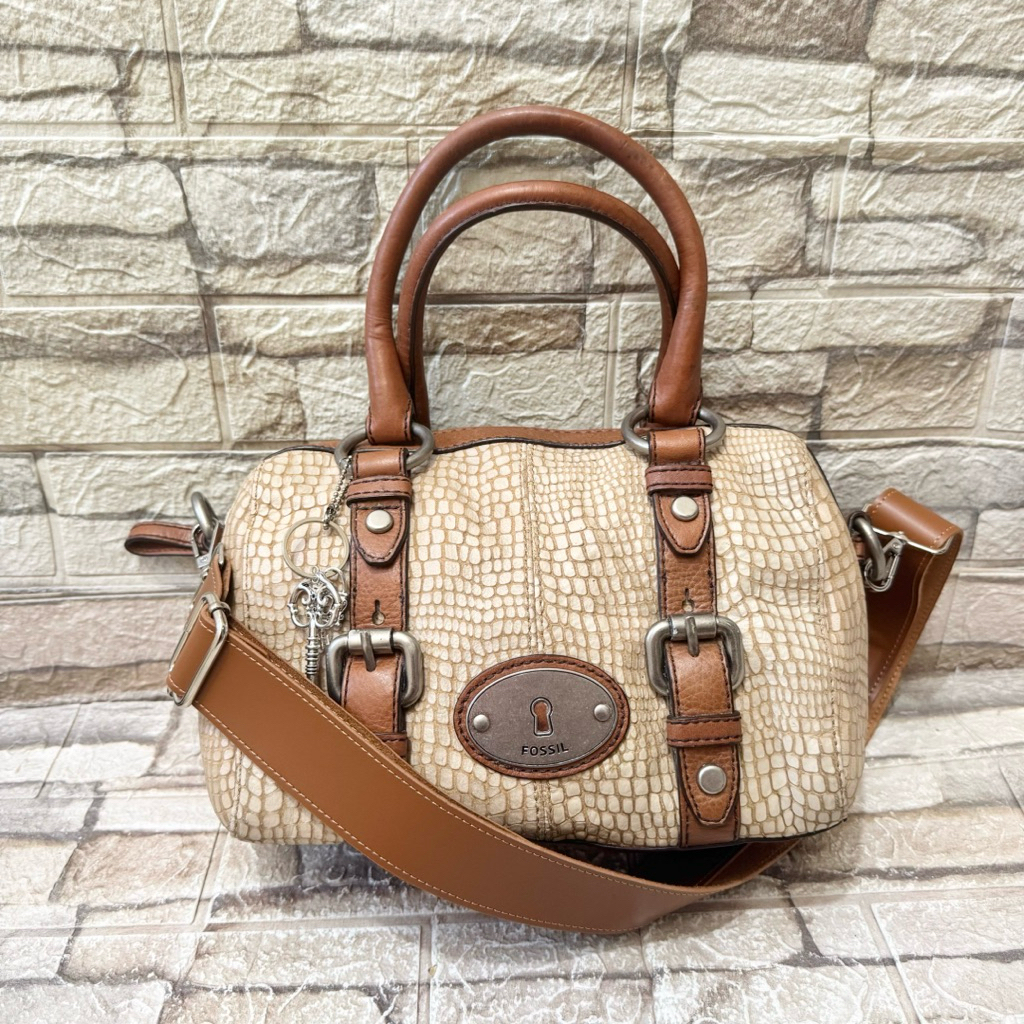 680# NET-Preloved Fossil Maddox Speedy Small Snake Skin Brown
