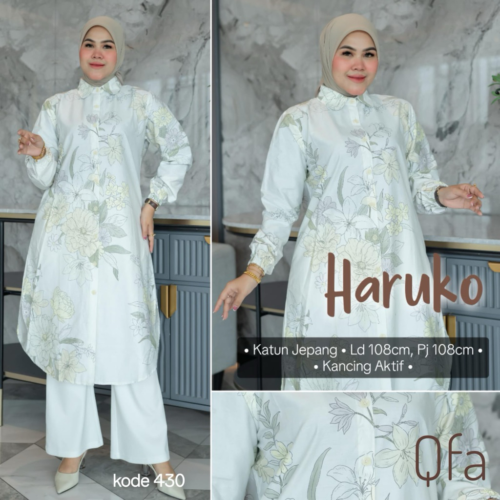 HARUKO • AMELIA ORIGINAL BY QFA • tunik tunic atasan wanita katun jepang motif bunga daun