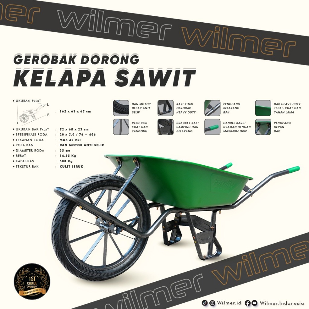 WILMER Gerobak Kelapa Sawit - Gerobak Sorong - Gerobak Angkong - Gerobak Dorong 14 Kg