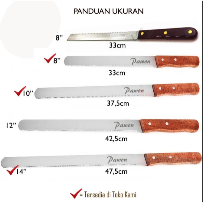 Dijual Pisau Roti Bakar Pisau Kue Pisau Daging Kebab Panjang total 48cm / Gerigi dan Lurus