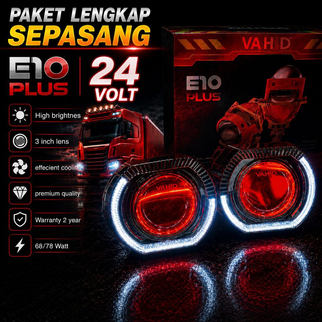 E10 Plus 24 Volt | Paket Lengkap Biled 3 inch | Lampu Biled Projie 3 inch 24V | Vahid E10 plus 68/78