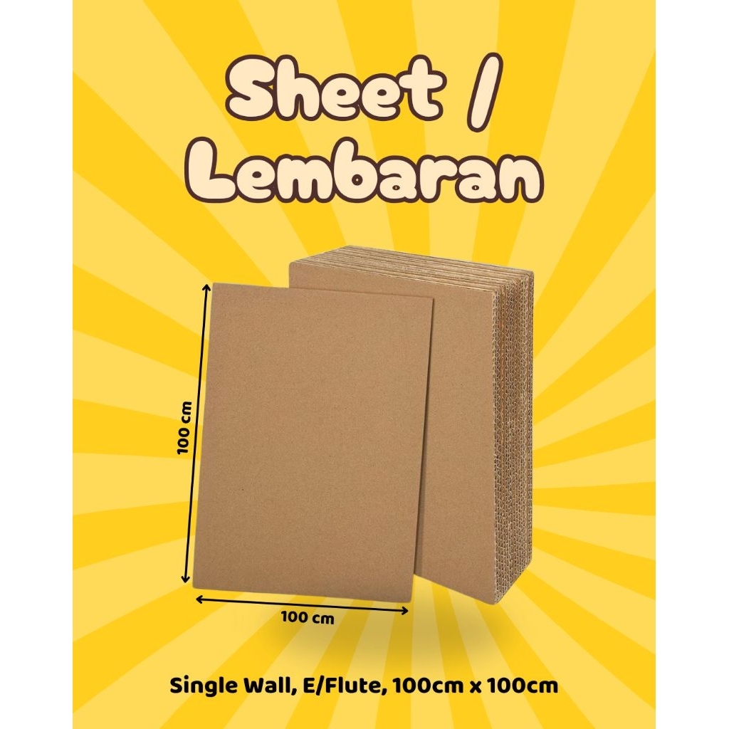 Bahan Kardus Lembaran / Sheet, Single Wall E/Flute, Ukuran 100cm x 100cm