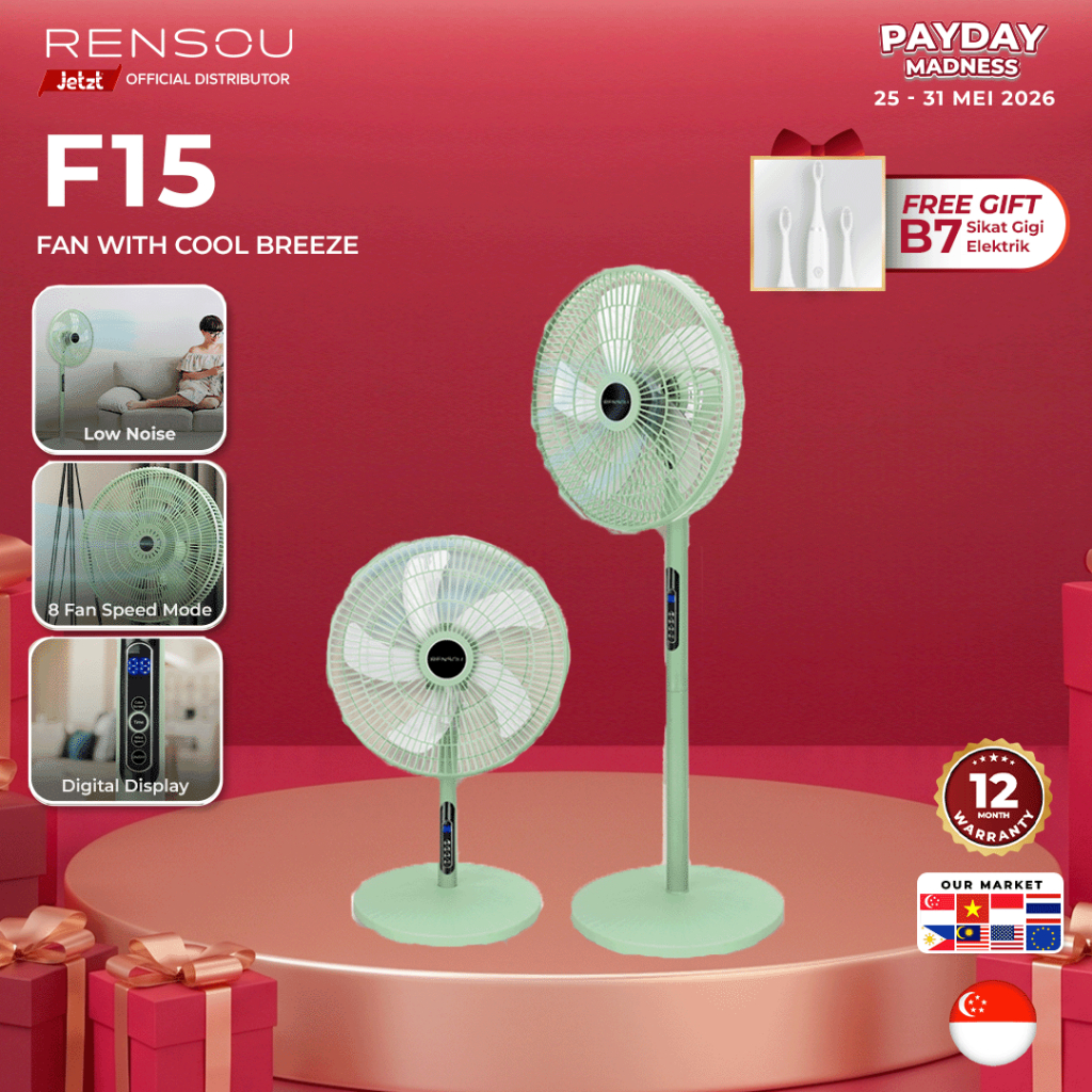 RENSOU F15 Kipas Angin 2in1 Standing Fan Desk 16 Inch Penyejuk Ruangan Kipas Lantai Rumah Meja