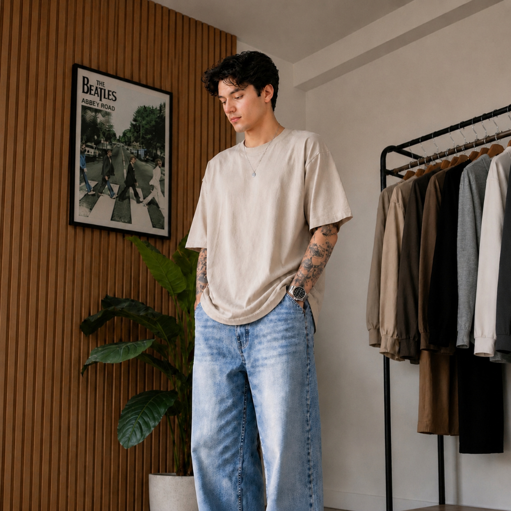 STANCE T-Shirt Cotton Kaos Polos Cream Oversized