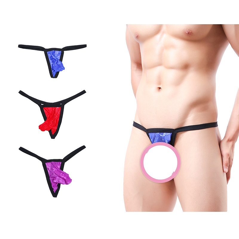 Celana Dalam G String Pria Semi Transparent Lace NYK108. Men Underwear G String