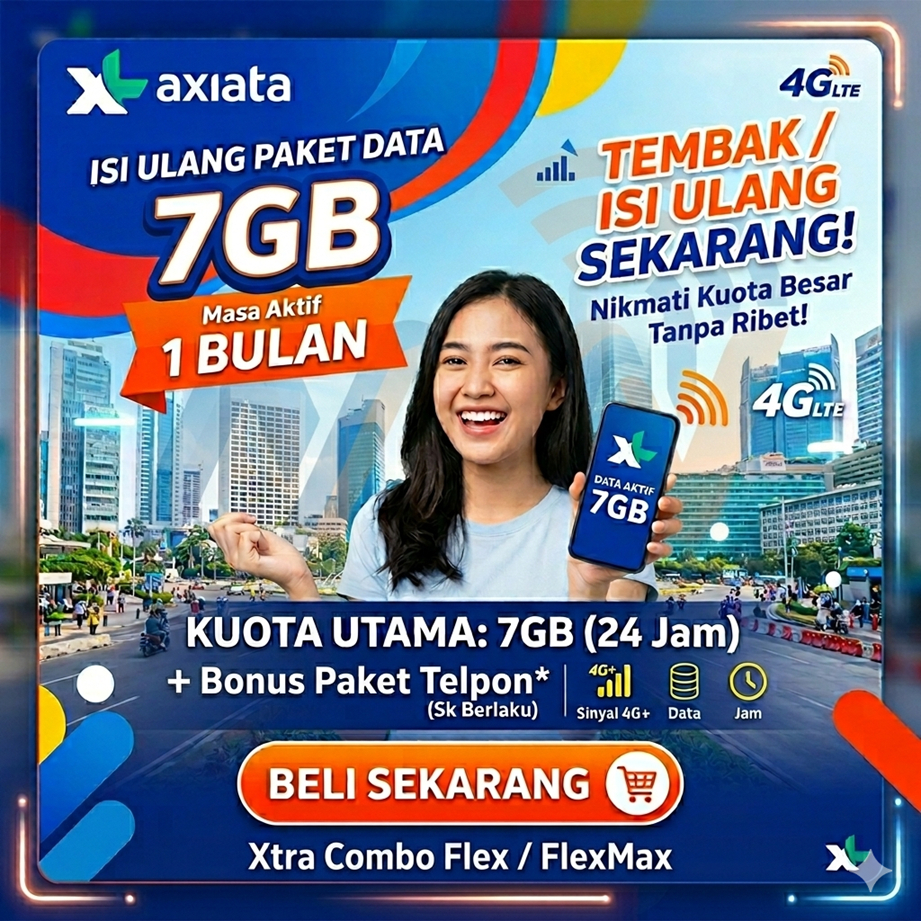 Tembak / Isi Ulang Kuota Data Internet XL 7GB 1 Bulan I XL Xtra Combo Flex I XL FlexMax