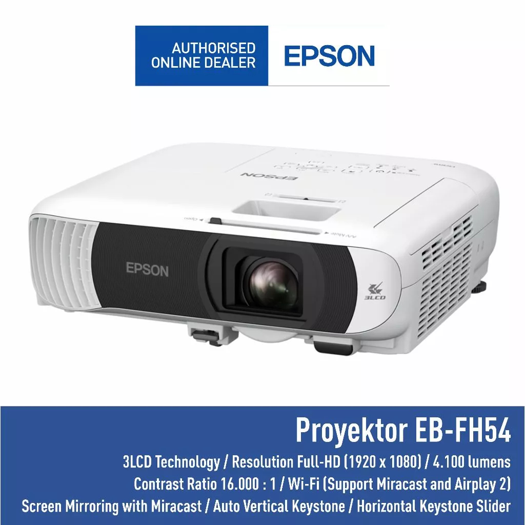 Proyektor EPSON EB-FH54 Projector EB FH54 EBFH54 WiFi Direct Wireless 4.100 Lumens Full HD 3LCD Peng