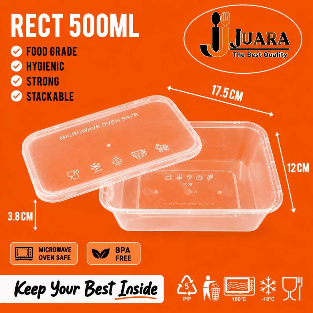 Kotak makan anti pecah tepak plastik tahan safe microwave thinwal 500ml lunch box 500ml rectangle is