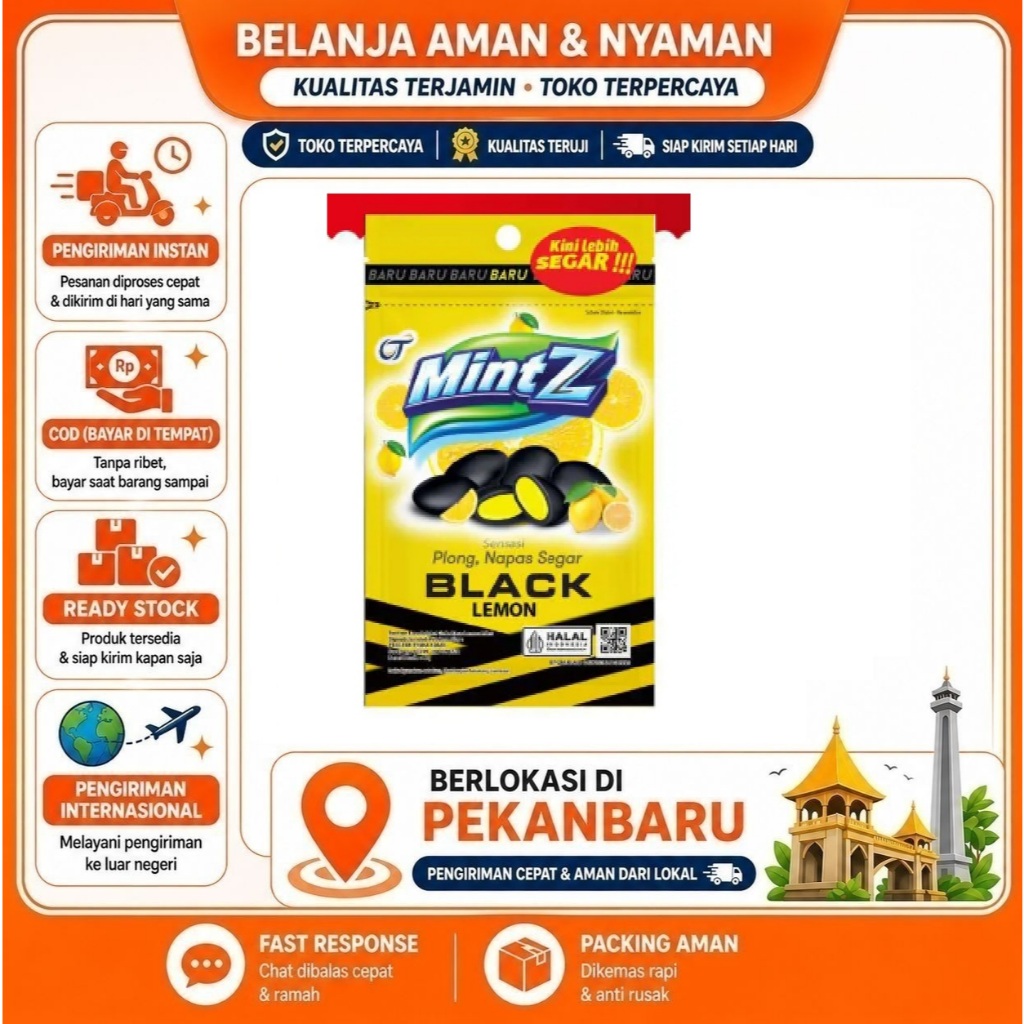[SDW] pekanbaru/40 Gram (1 Pack) Mintz Black Lemon Flavor Candy Permen Napas Segar Kemasan Kuning