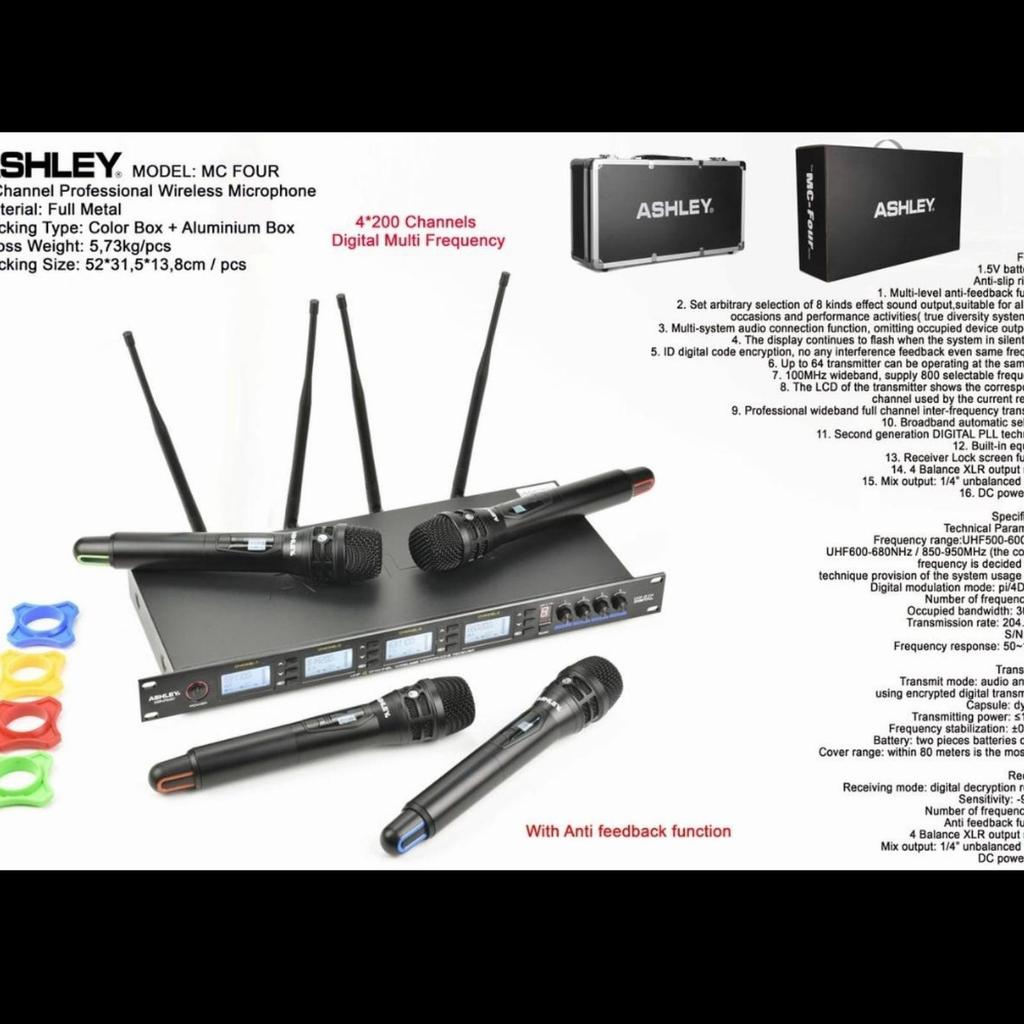 Mic Wireless Ashley MCfour / MC Four – Original – Garansi Resmi 4 Mic Pegang Handheld UHF Multi Chanel Bisa Ganti