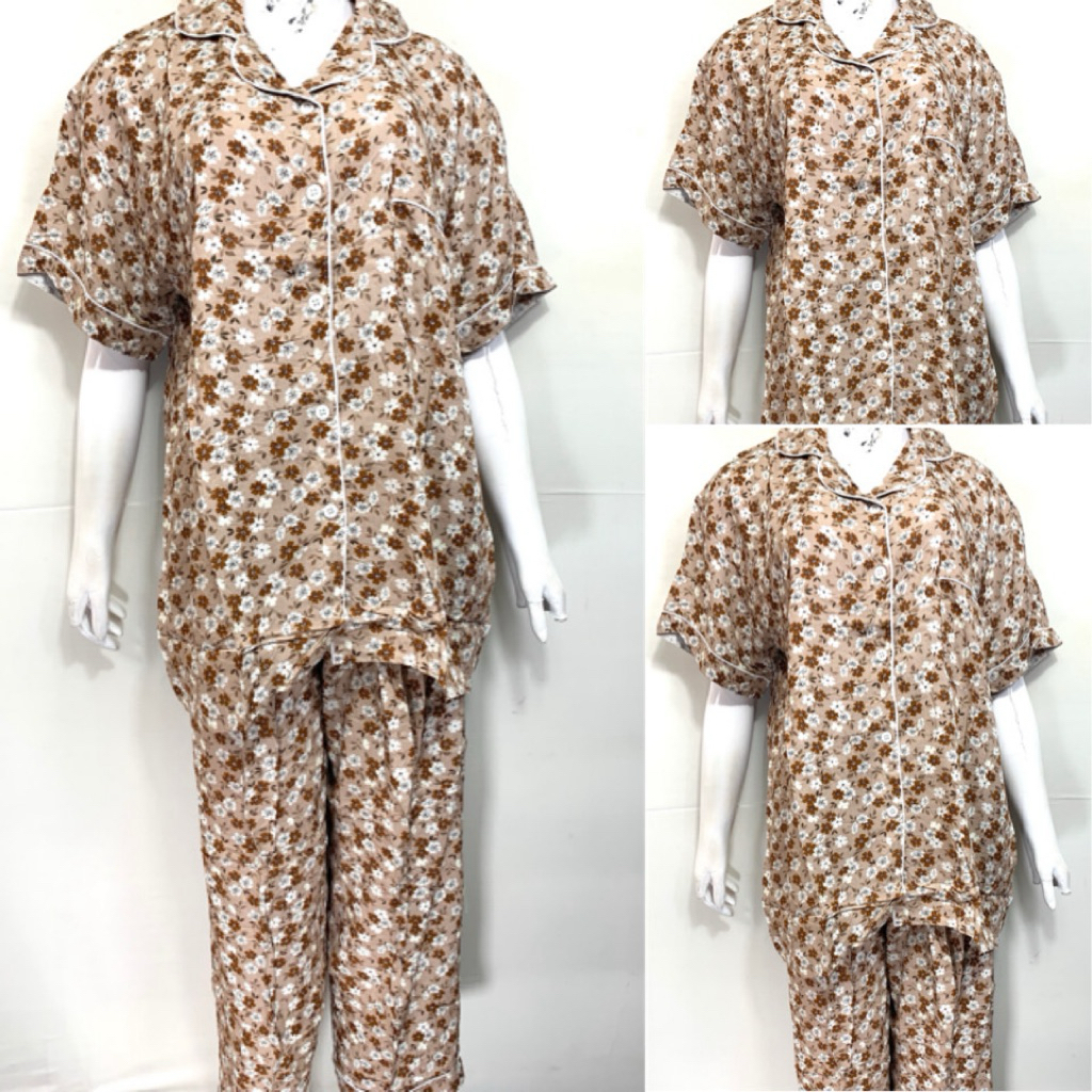 LD 120 JUMBO STELAN RAYON TEBAL CP LENGAN 7/8  CP RAYON | BAJU TIDUR AGNES PIYAMA RAYON