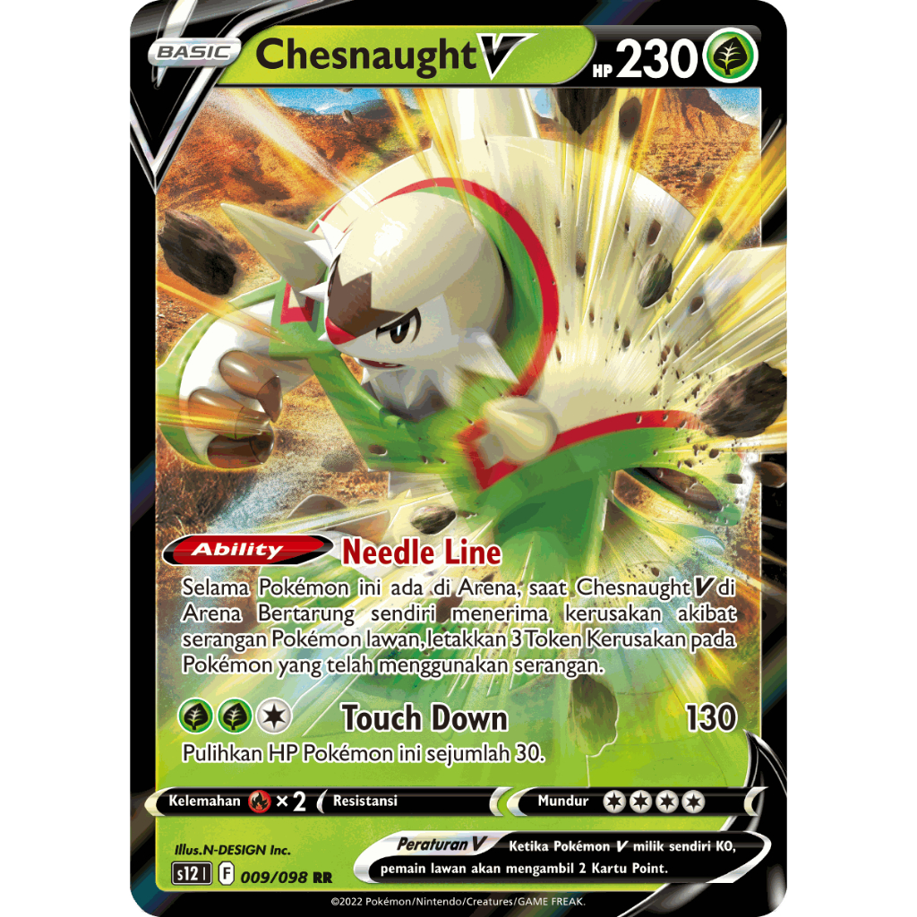 TCG Chesnaught V HOLO S12 009/098 KARTU CARD POKEMON Indonesia ORIGINAL